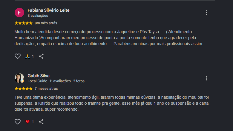 Avaliações no Google de Fabiana Silvério Leite e Gabih Silva